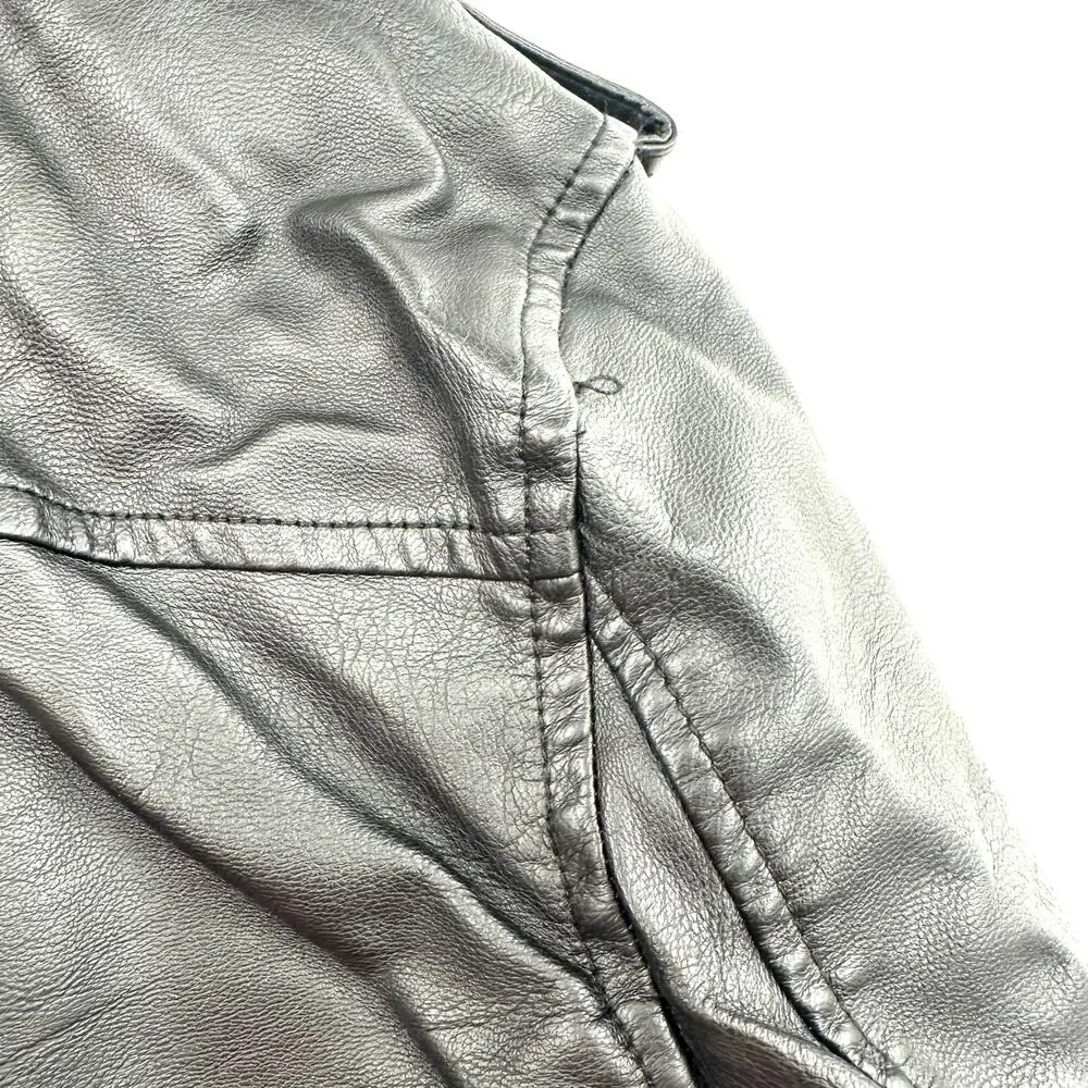Blank NYC Size Medium Faux Leather Jacket Moto Style‎ Black Red White Zip Up